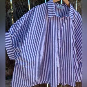 HAUSEN Women’s Size Large Oversized Purple and White Striped Dropped Puff Sleeve